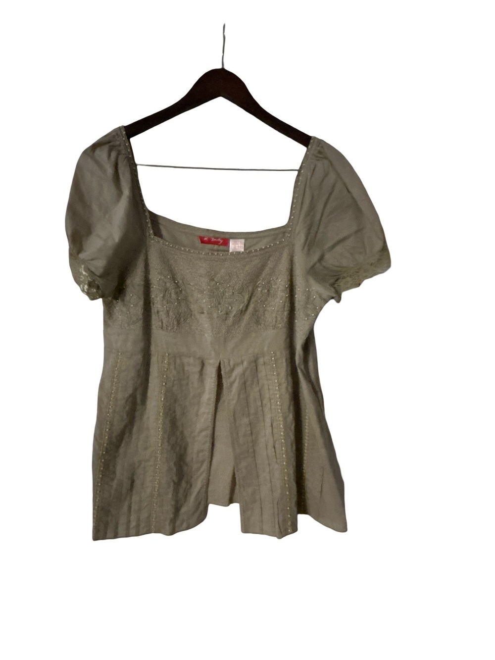 Rene Derhy Embellished Boho Peasant Top Size 14 Fairycore Puff Sleeve Blouse